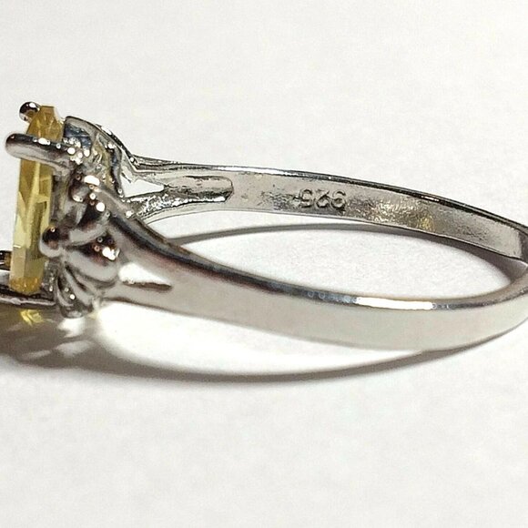 Sterling Silver Fleur de Lis Solitaire Ring Size 7 Canary Yellow Cubic Zirconia - Picture 5 of 10
